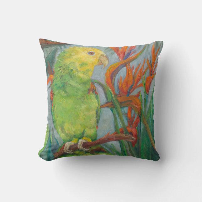 Double yellow head Amazon with Bird of Paradise Cushion (Front)