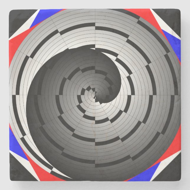 Double Yin Yang Spiral by Kenneth Yoncich Stone Coaster (Front)