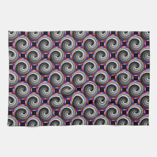 Double Yin Yang Spiral by Kenneth Yoncich Tea Towel