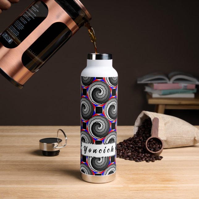 Double Yin Yang Spiral by Kenneth Yoncich Water Bottle (Coffee)