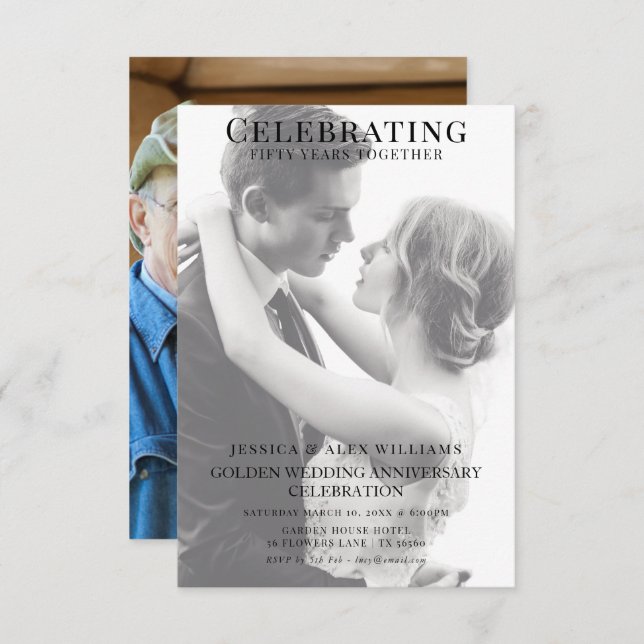 Double Young/Old Photo 50th Anniversary Invitation (Front/Back)