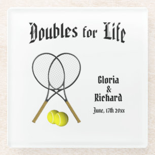 Doubles for Life Tennis Wedding Glass Coaster