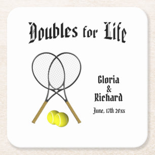 Doubles for Life Tennis Wedding Square Paper Coaster