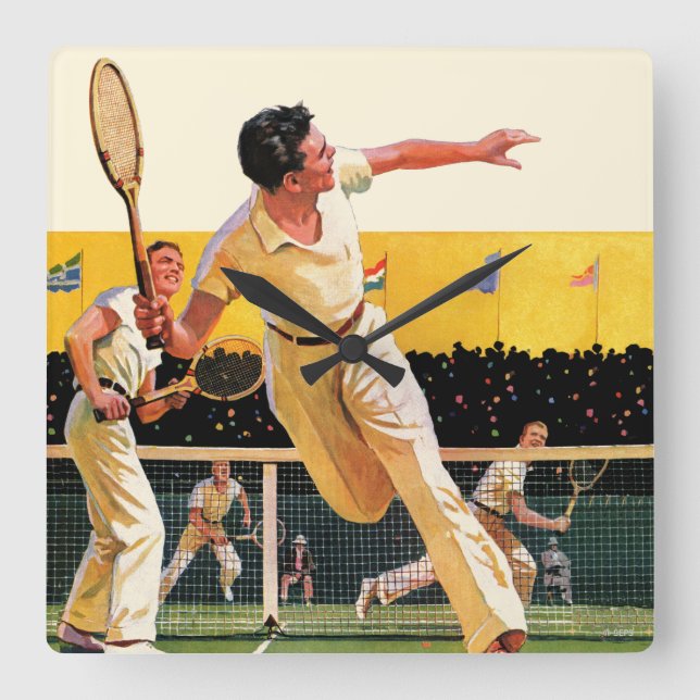 Doubles Tennis Match Square Wall Clock (Front)
