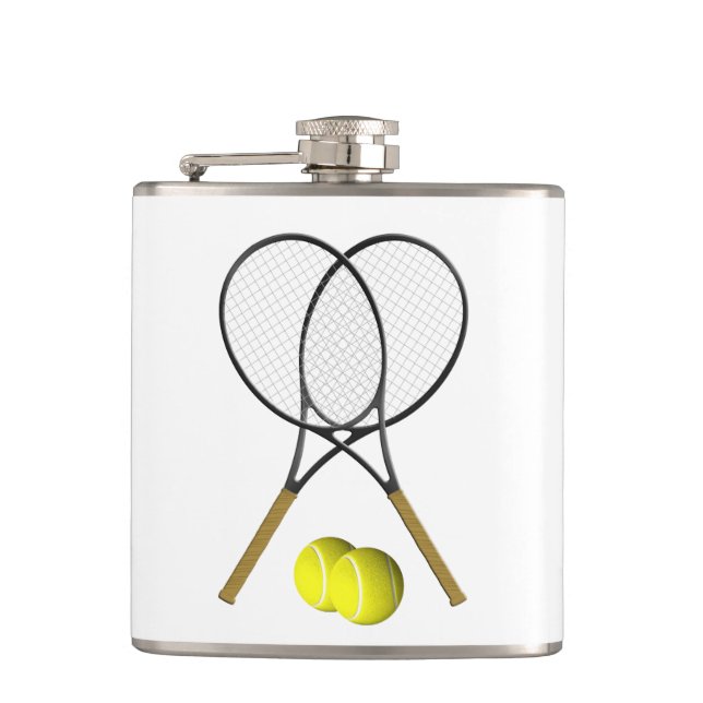 Doubles Tennis Sport Theme Hip Flask (Front)