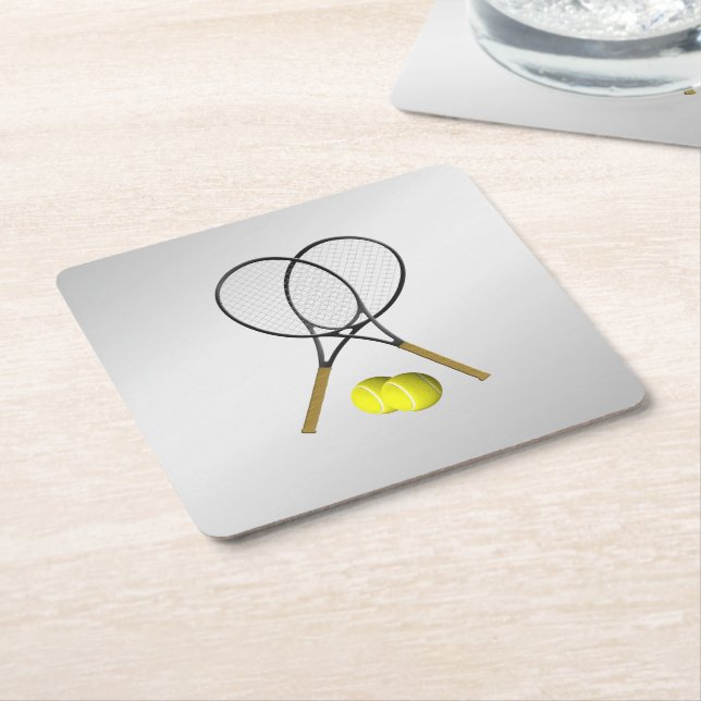 Doubles Tennis Sport Theme Silver Square Paper Coaster (Angled)