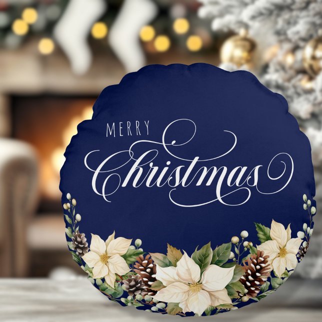 Doublesided White Christmas Poinsettia   Round Cushion (Creator Uploaded)