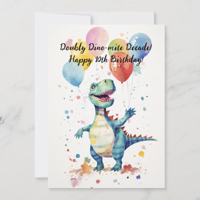Doubly Dino-mite Decade! 10th Birthday Card (Front)