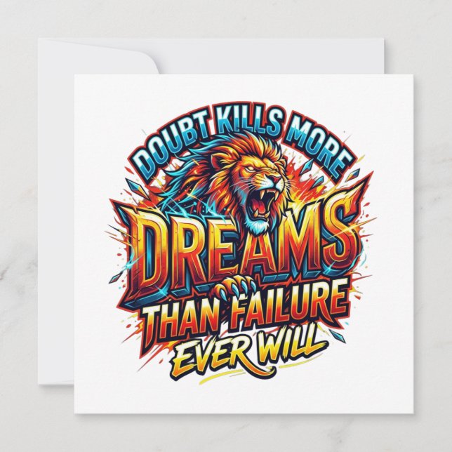 Doubt Kills More Dreams Inspirational Lion invite (Front)