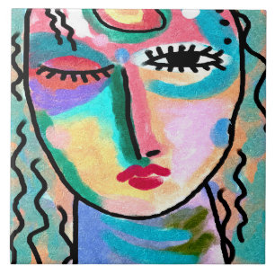 Doubtful Abstract Portrait of a Woman Ceramic Tile