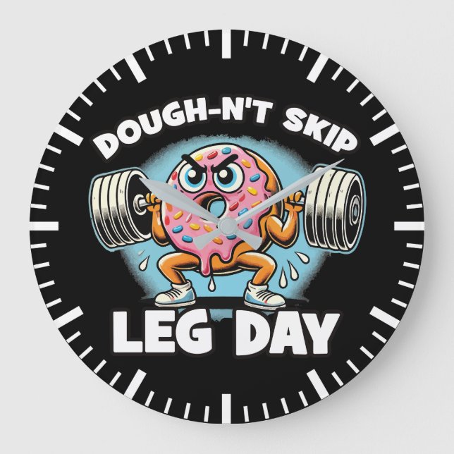 Dough-n't Skip Leg Day - Funny Cute Doughnut Gym Large Clock (Front)