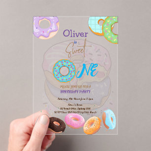 Doughnut 1st birthday baby boy  acrylic invitations