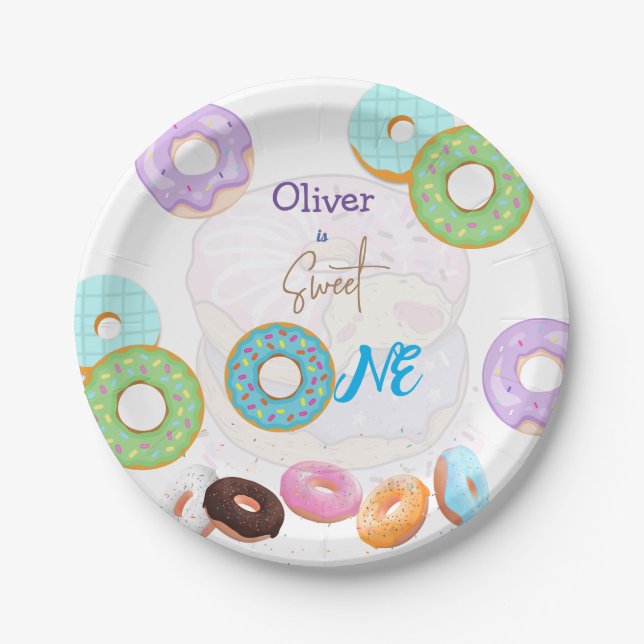 Doughnut 1st birthday boy  paper plate (Front)