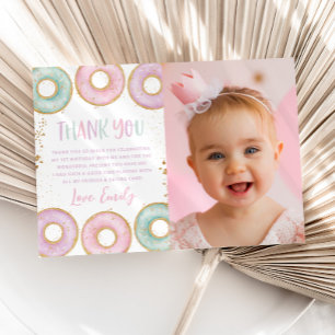 Doughnut 1st Birthday Flat Thank You Card Aqua