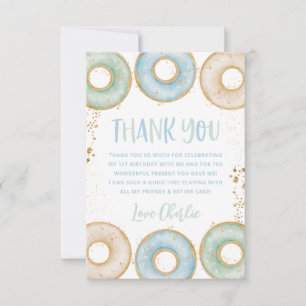 Doughnut 1st Birthday Flat Thank You Card Pink Blu