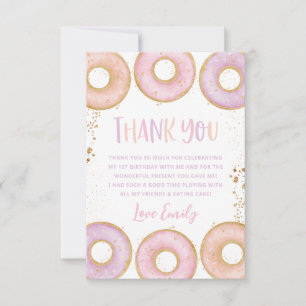 Doughnut 1st Birthday Flat Thank You Card Pink Pur