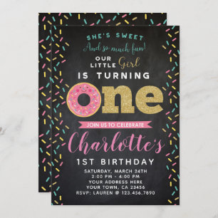 Doughnut 1st Birthday Invitation Chalkboard