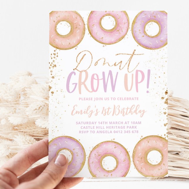 Doughnut 1st Birthday Invitation Doughnut Grow Up  (Creator Uploaded)