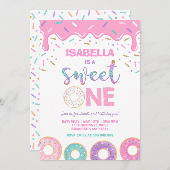Doughnut 1st Birthday Invitation Doughnut Sweet On (Front/Back)