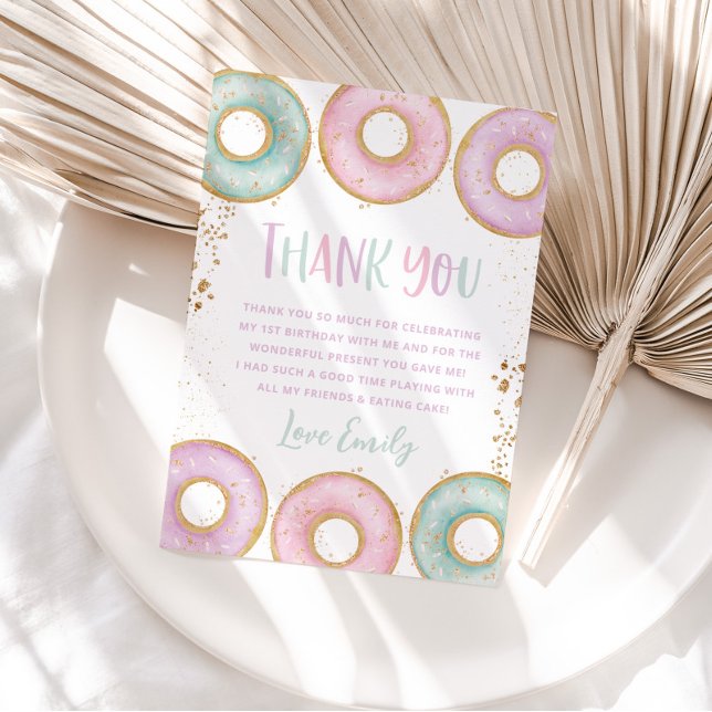 Doughnut 1st Birthday Party Flat Thank You Card Aq (Creator Uploaded)