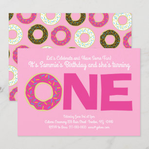 Doughnut 1st Birthday Party Invitations