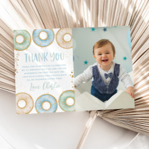 Doughnut 1st Birthday Party Thank You Card with Ph