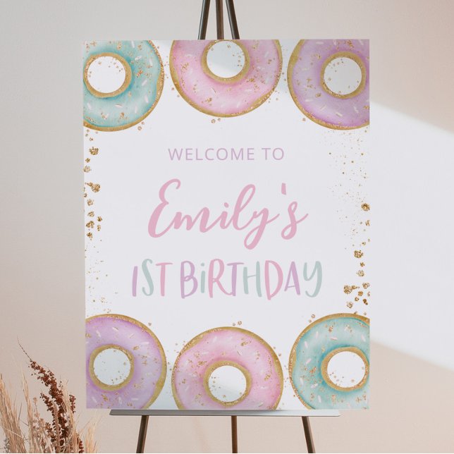 Doughnut 1st Birthday Party Welcome Sign Poster Aq (Creator Uploaded)