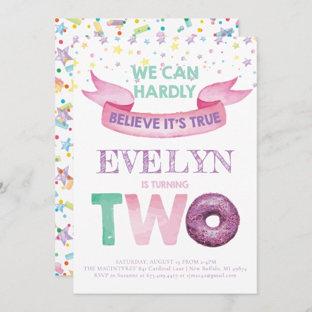 Doughnut 2nd Birthday Invitation (Front/Back)