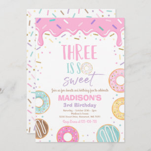 Doughnut 3rd Birthday Invite Doughnut Three Is Swe