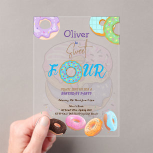 Doughnut 4th birthday boy  acrylic invitations