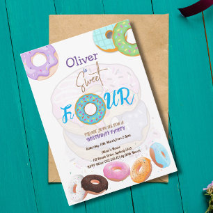 Doughnut 4th birthday boy  invitation