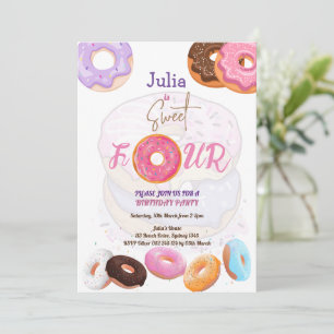 Doughnut 4th birthday girl  invitation