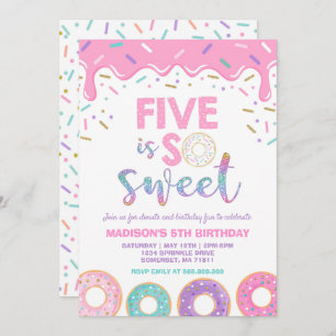 Doughnut 5th Birthday Invite Doughnut Five Is Swee