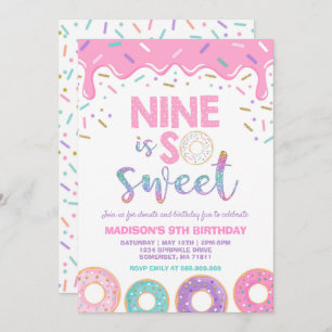 Doughnut 9th Birthday Invite Doughnut Nine Is Swee