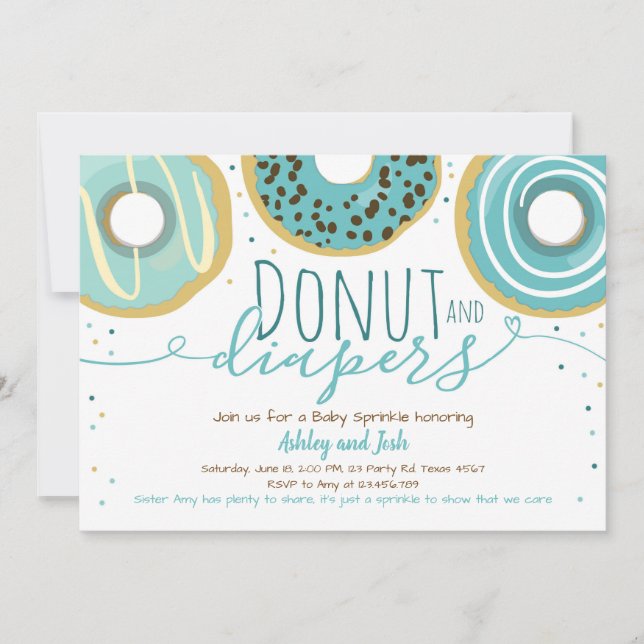 Doughnut and Diapers Sprinkle Boy Coed Baby Shower Invitation (Front)