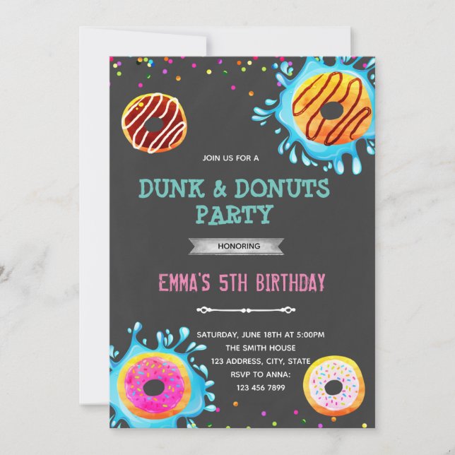 Doughnut and dunk birthday party invitation (Front)
