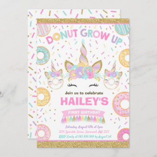 Doughnut And Unicorn Invitation Doughnut Grow Up P
