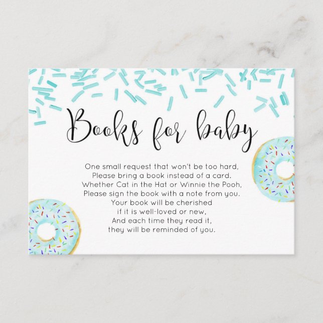 Doughnut baby shower boy book request insert (Front)