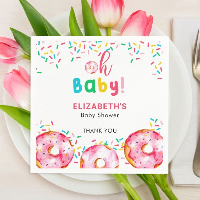Doughnut Baby Shower Cute Oh Baby Sprinkles Colour Napkin (Creator Uploaded)