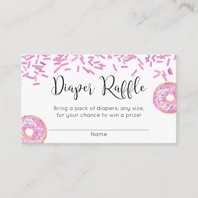 Doughnut baby shower girl pink diaper raffle enclosure card (Front)