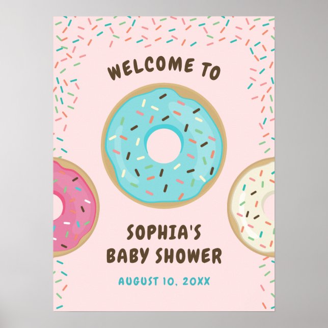 Doughnut Baby Shower Welcome Sign Printed Poster (Front)