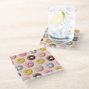 Doughnut Bakery Shop Pattern Glass Coaster