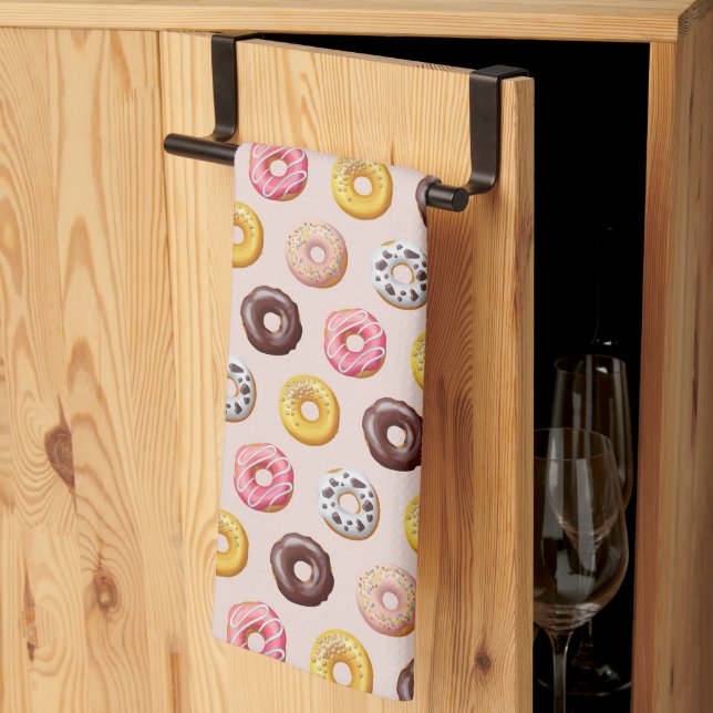 Doughnut Bakery Shop Pattern Tea Towel (Thirds Fold)
