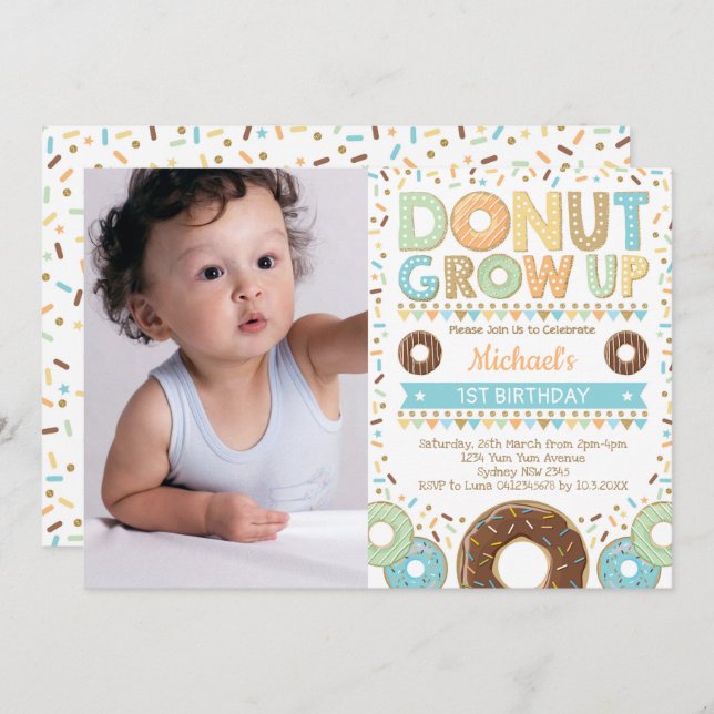 Doughnut Birthday Donut Party Sprinkles Invitation (Front/Back)