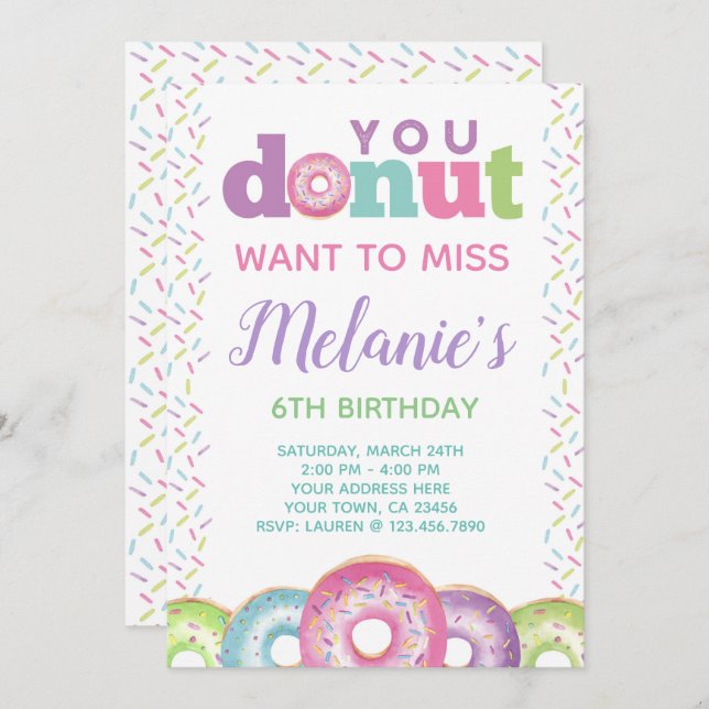 Doughnut Birthday Invitation (Front/Back)