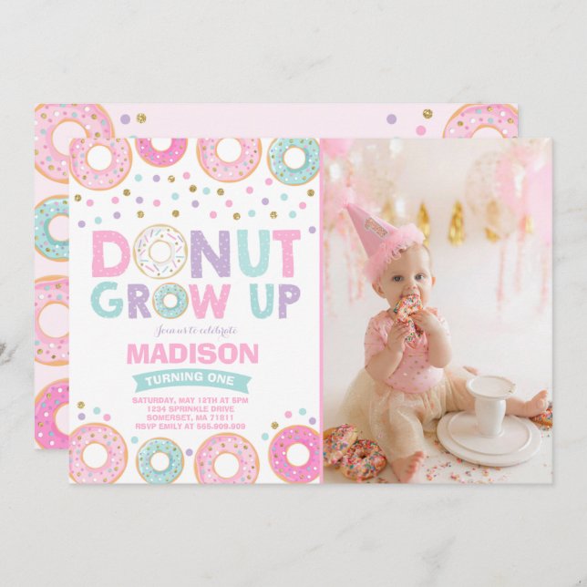 Doughnut Birthday Invitation Doughnut Grow Up Part (Front/Back)
