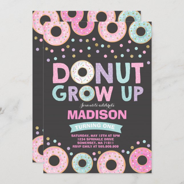 Doughnut Birthday Invitation Doughnut Grow Up Part (Front/Back)