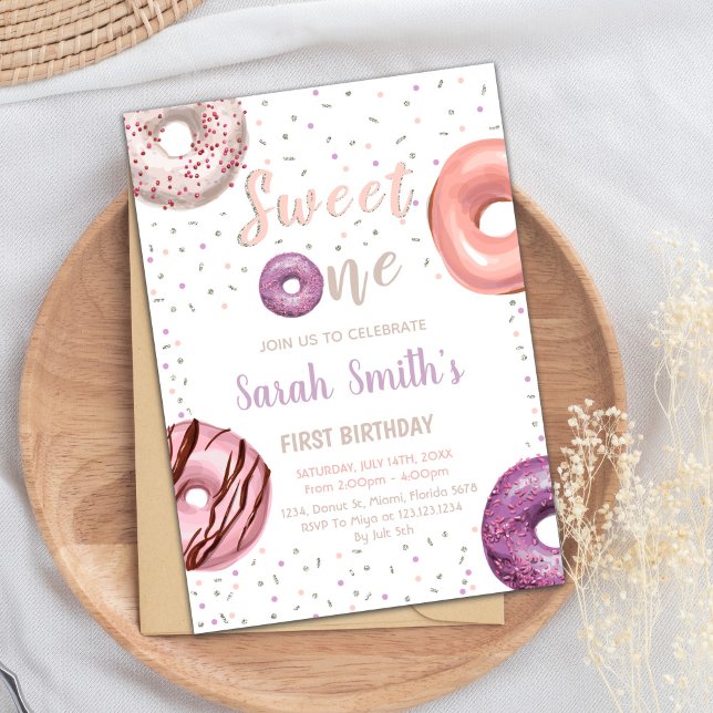 Doughnut Birthday Invitation, Doughnut invitation (Sweet One Donut Birthday Invitations)