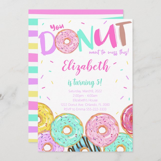 Doughnut Birthday Invitation, Doughnut Invitation (Front/Back)