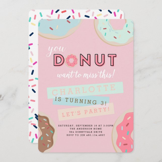 Doughnut Birthday Invitation - Doughnut Miss This  (Front/Back)